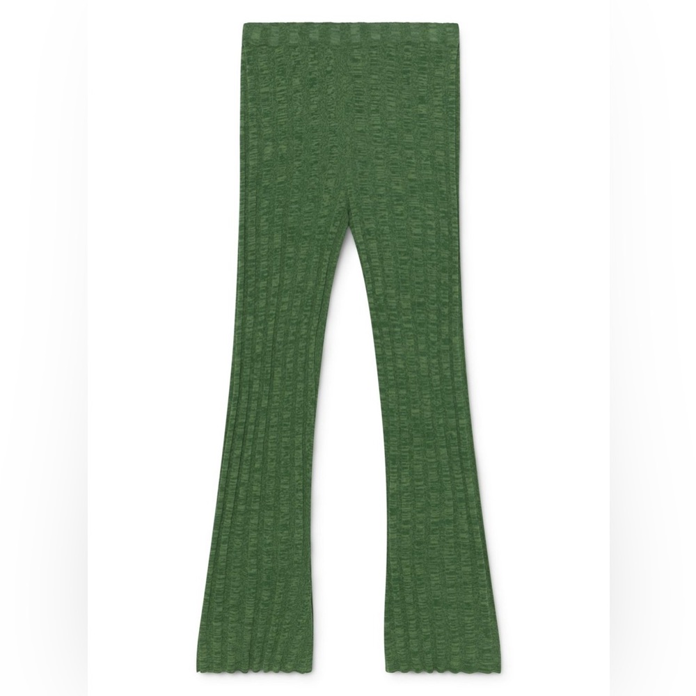 Paloma Wool Fromthe Rib Ribbed Pants Green Size XS/S? Stretch Ruffle Ankle EUC - Picture 4 of 11